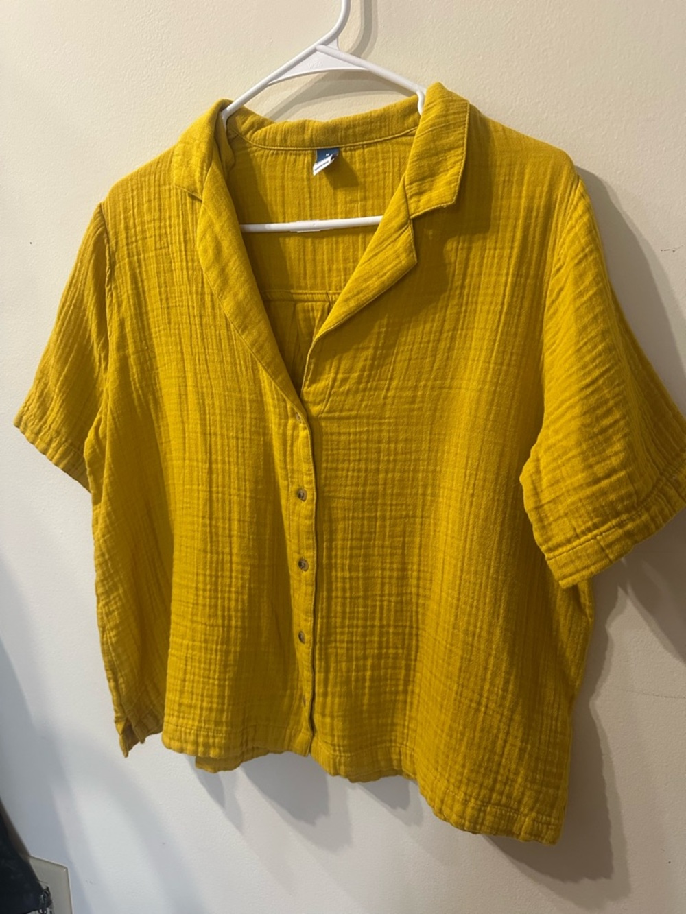 Old Navy Crinkle Gauze Button Down Shirt Mustard Yellow